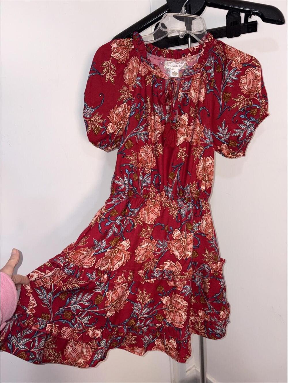 NWT Band Of The Free Red Floral Tiered Cottage Aline Puff Sleeve Sz XS
